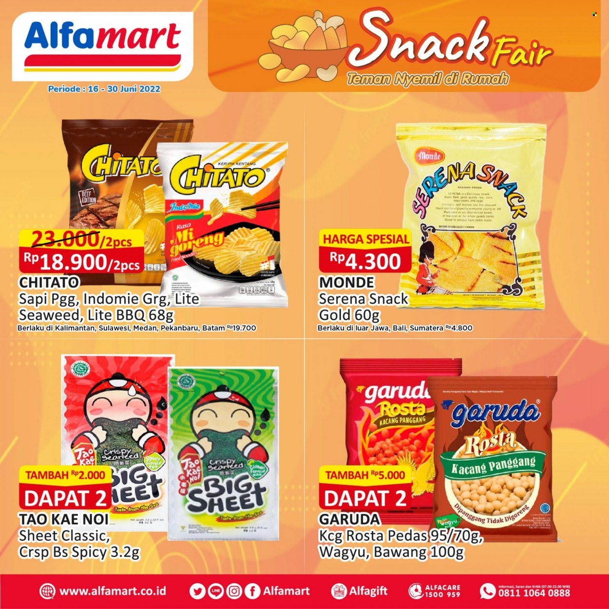 Promo Alfamart - 06/16/2022 - 06/30/2022 - Produk diskon - rice, beef, tea, sheet, kentang, kacang, indomie, garuda, gold, eggs, beef meat, bawang, beans, snack. Halaman 6.