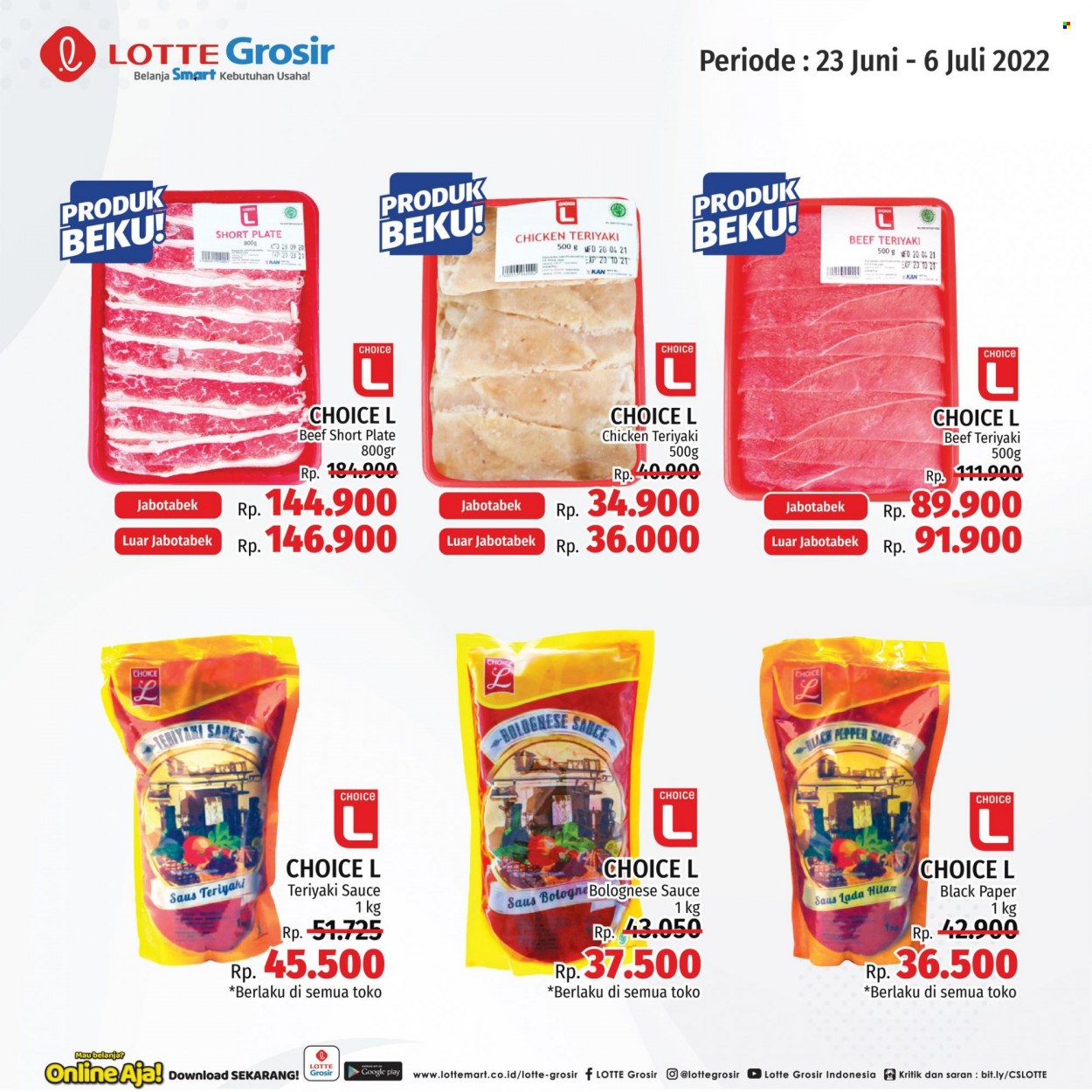 Promo LOTTE Grosir - 06/23/2022 - 07/06/2022 - Produk diskon - chicken, beef, teriyaki, saus, plate, beef meat, android. Halaman 1.