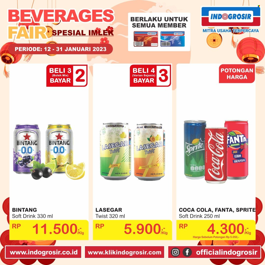 Promo Indogrosir - 01/12/2023 - 01/31/2023 - Produk diskon - sprite, lemon, coca-cola, drink. Halaman 1.