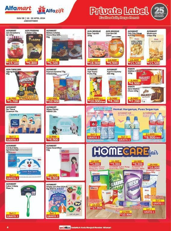thumbnail - Promo Alfamart - 04/16/2024 - 04/30/2024 - Produk diskon - milk, tissue, rice, wipes, rice milk, pudding, pet, mate, popcorn, jar, chips, disney, cotton, alfa. Halaman 8.